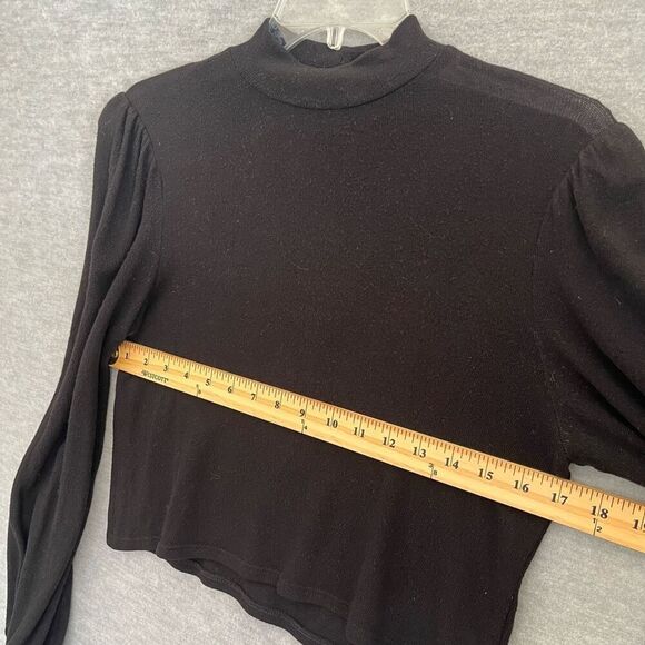 Reformation Jeans Mock Neck Knit Top Womens Small Crop Semi Sheer Bishop Sleeve - Picture 5 of 6